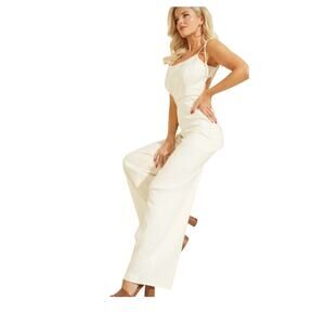 Guess Women's 10 Kora White Linen blend backless jumpsuit Classic Formal Party